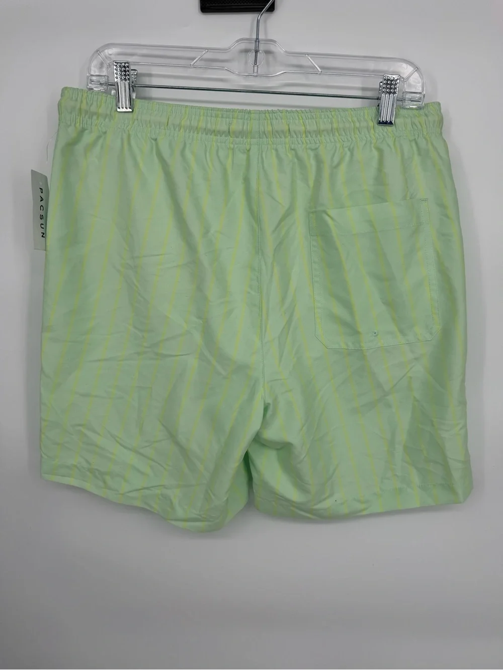 PacSun Light Green Swim Trunks with Yellow Pinstripes